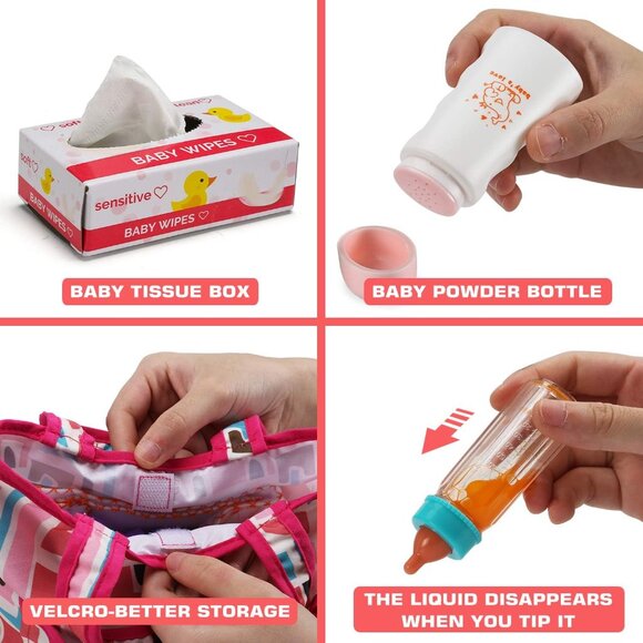 🆕 Baby Doll Play Set Pink Feeding Diaper Bag Magic Bottle Changing Mat Toddler - Picture 5 of 6